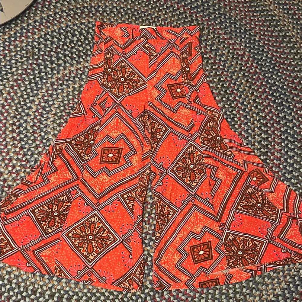 Anthropologie Vibrant Orange Geometric Wide-Leg Palazzo Pants